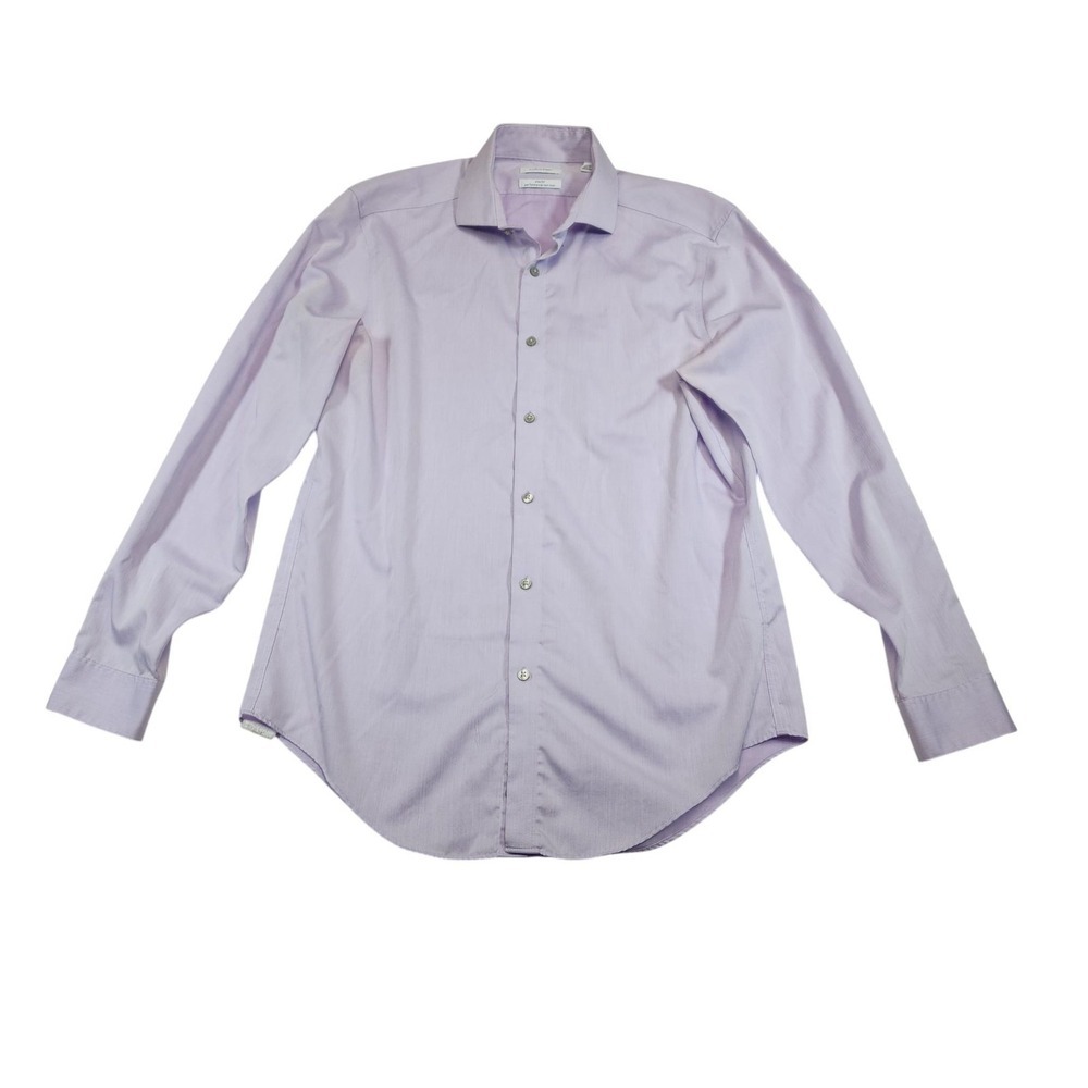 Calvin Klein Mens 15.5 32 33 Purple Herringbone Slim Fit Non Iron Dress Shirt - Picture 2 of 10